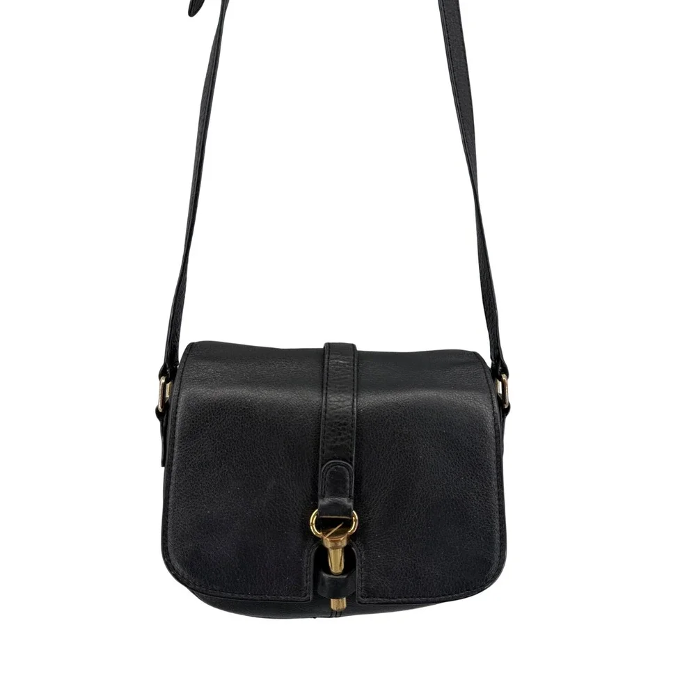 Vince Camuto Black Pebbled Leather Crossbody Bag Gold Toggle Saddle Bag - Picture 1 of 10